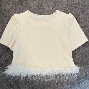 Cream Cropped Top with Feather Trim